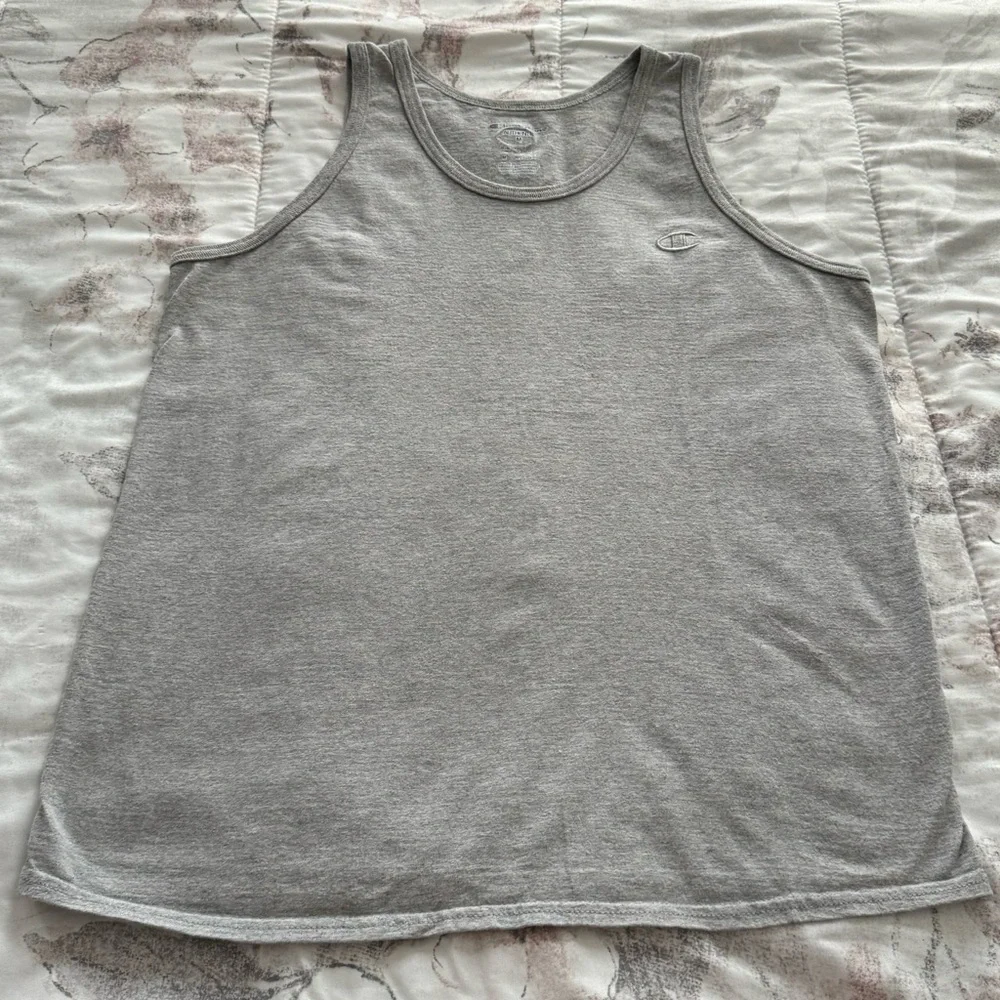 Champion Authentic athletic gray embroidered logo tank top, size M athleisure